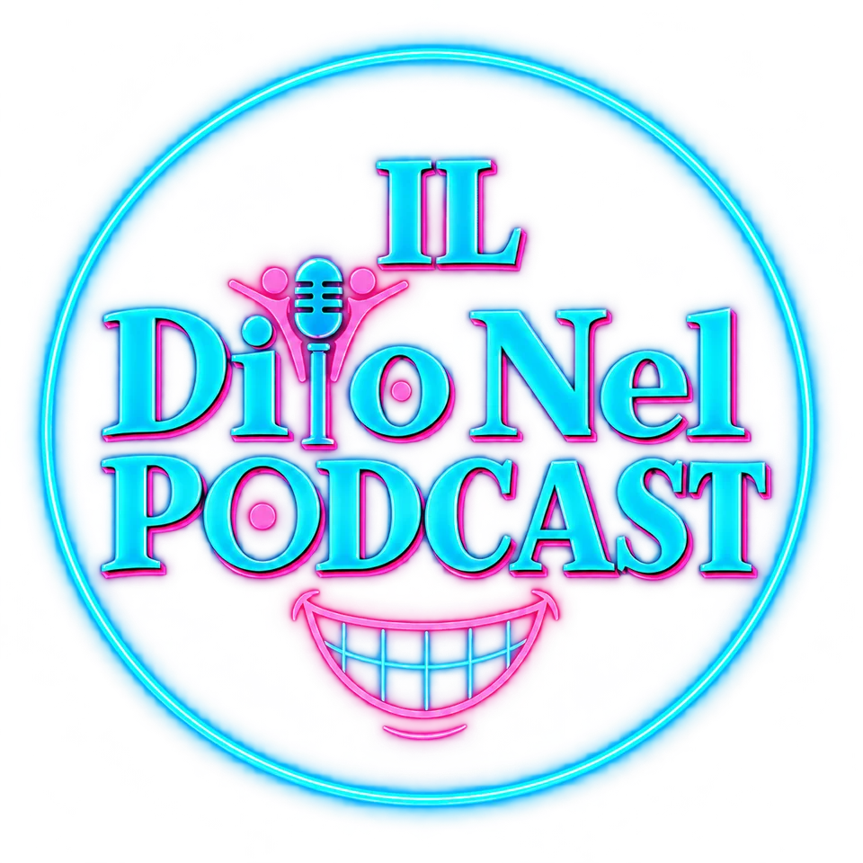 Logo Il Dito Nel Podcast: scritta e sorriso al neon ciano e magenta